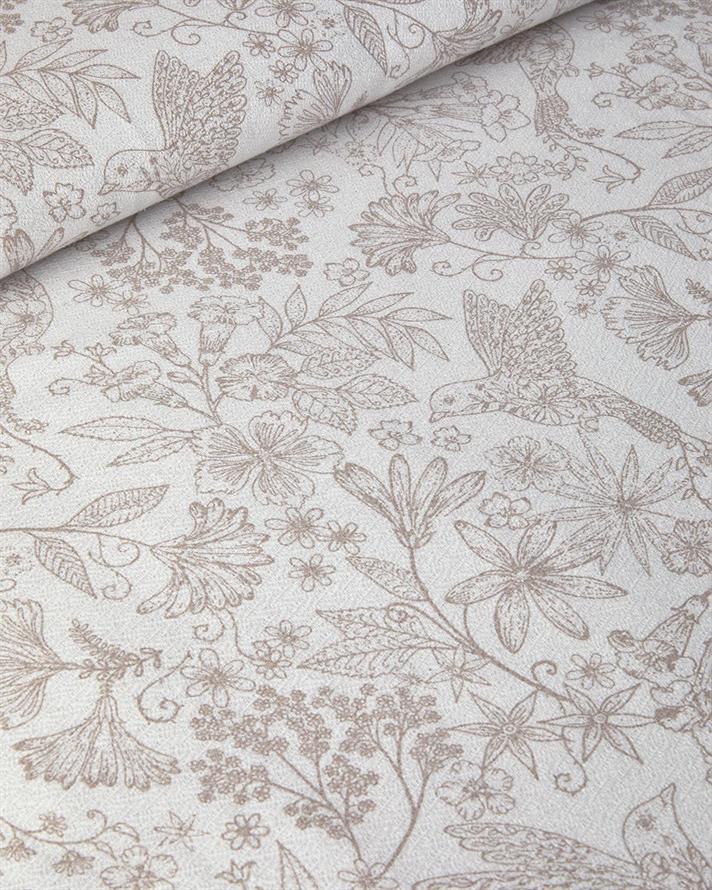 Set complet patura subtire pentru doua persoane, Bird Whisper, bumbac, 200x220 cm/240x260 cm/50x70 cm, bej