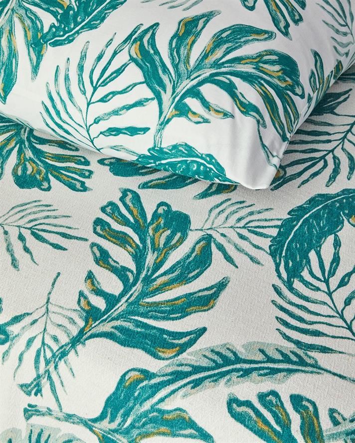 Set complet patura subtire pentru doua persoane, Tropical Breeze, bumbac, 200x220 cm/240x255 cm/50x70 cm, verde
