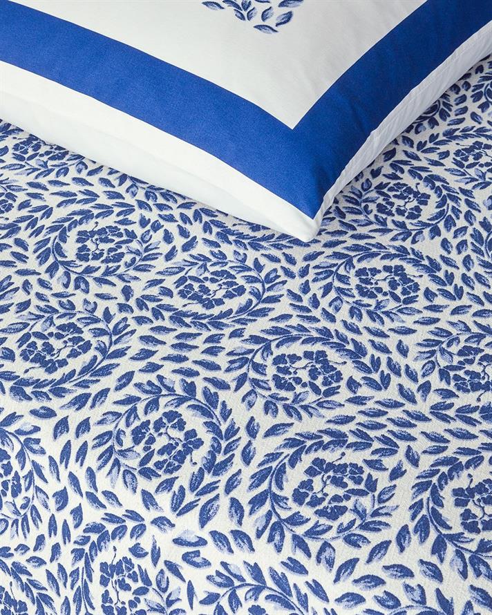 Set complet patura subtire pentru doua persoane, Folk Harmony, bumbac, 200x220 cm/240x255 cm/50x70 cm, albastru