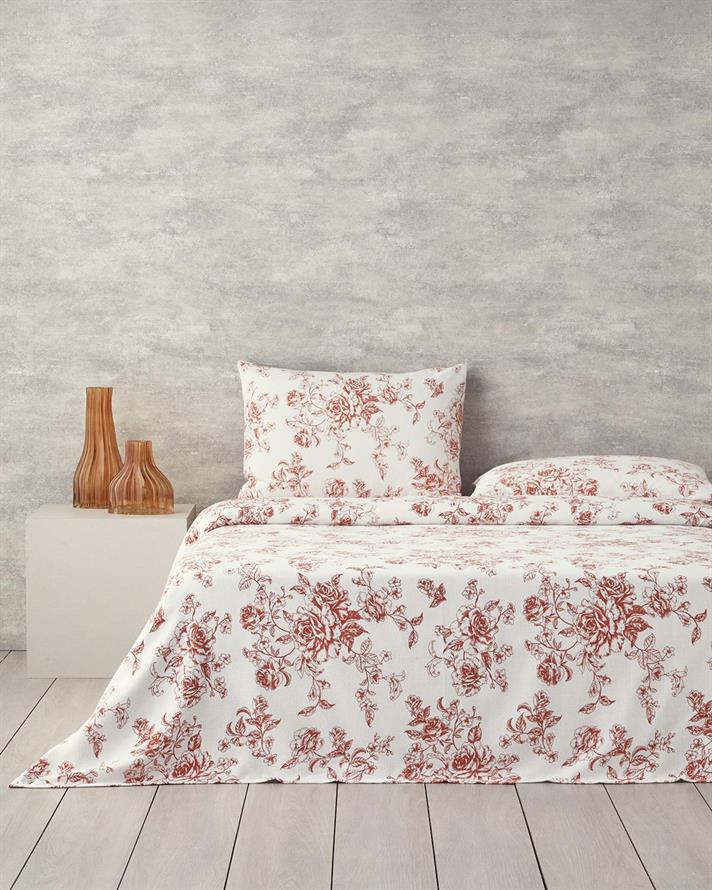 Set complet patura subtire pentru doua persoane, Rosey Violen, bumbac, 200x220 cm/240x255 cm/50x70 cm, portocaliu