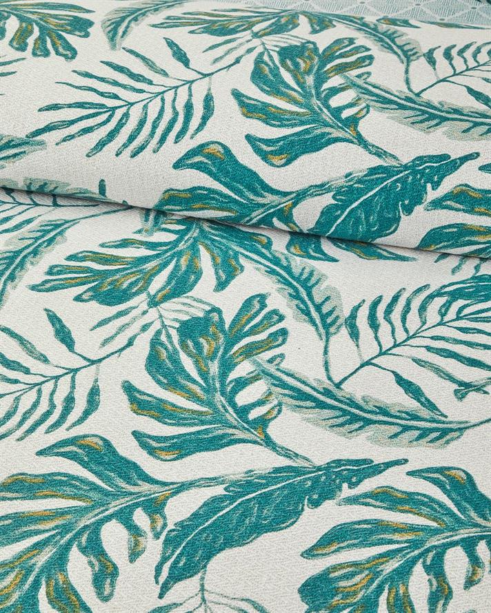 Set complet patura subtire pentru doua persoane, Tropical Breeze, bumbac, 200x220 cm/240x255 cm/50x70 cm, verde