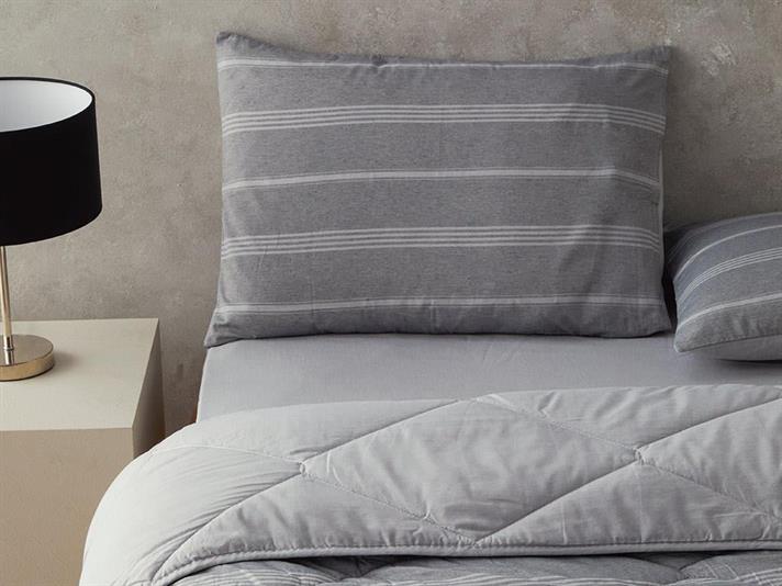 Modern Stripe Polycotton Double Person Sleeping Set 195x215 cm Anthracite