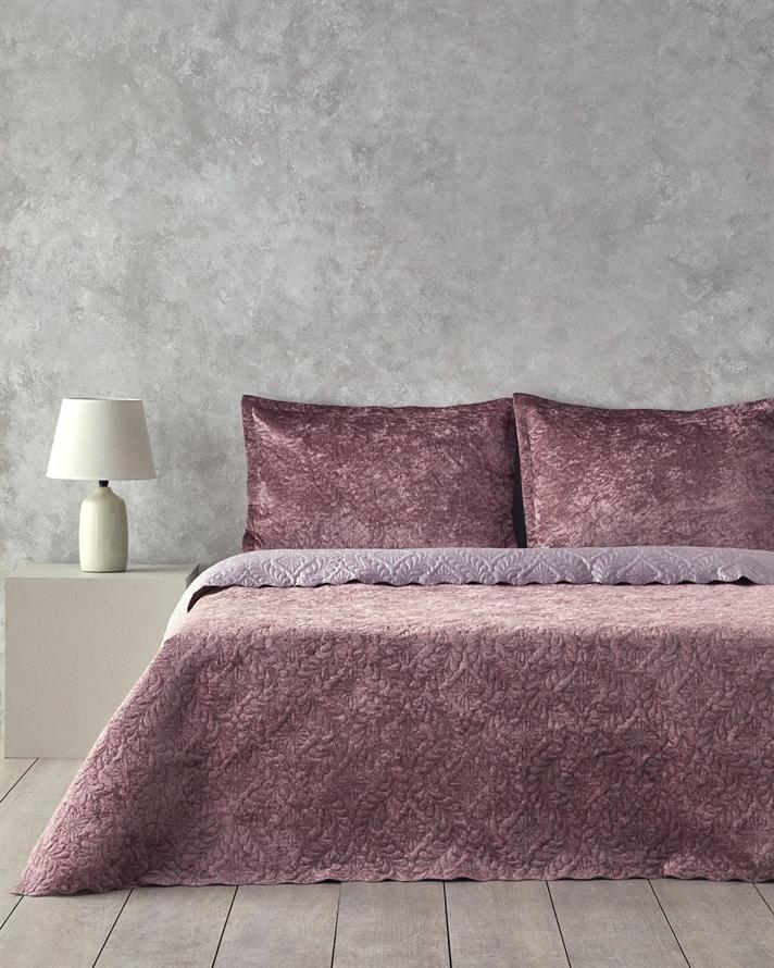 Set cuvertură pat cu două fețe de pernă, pentru două persoane, Royal Charm, poliester, 200x220 cm/ 50x70 cm, vișiniu