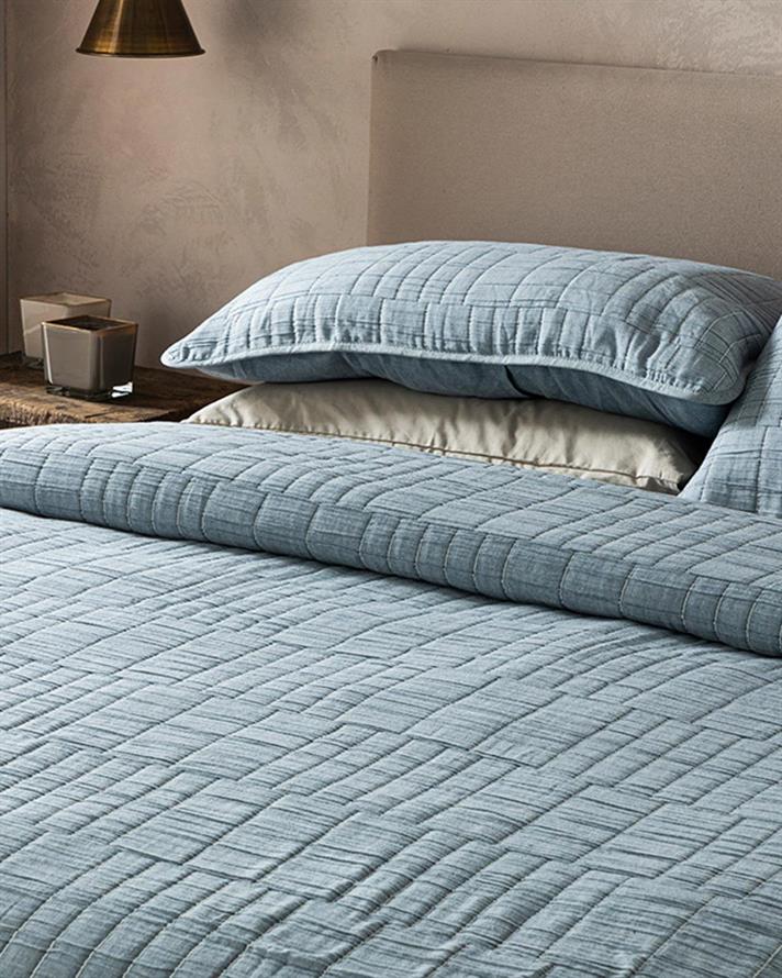 Set cuvertură pat cu față de pernă, pentru o persoană, Cosy Rectangles, bumbac-poliester, 160x240 cm, bleu