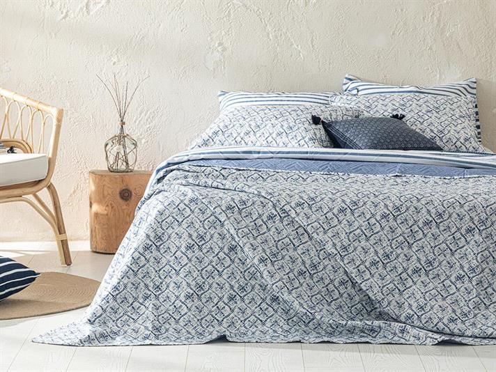 Set cuvertură pat cu față de pernă, pentru o persoană, Gem Roses, poliester, 160x220 cm, İndigo