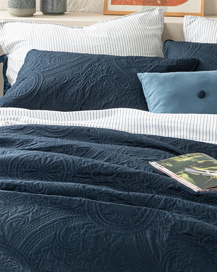 Set cuvertură pat cu față de pernă, pentru o persoană, Easton, poliester, 160x220 cm, bleumarin