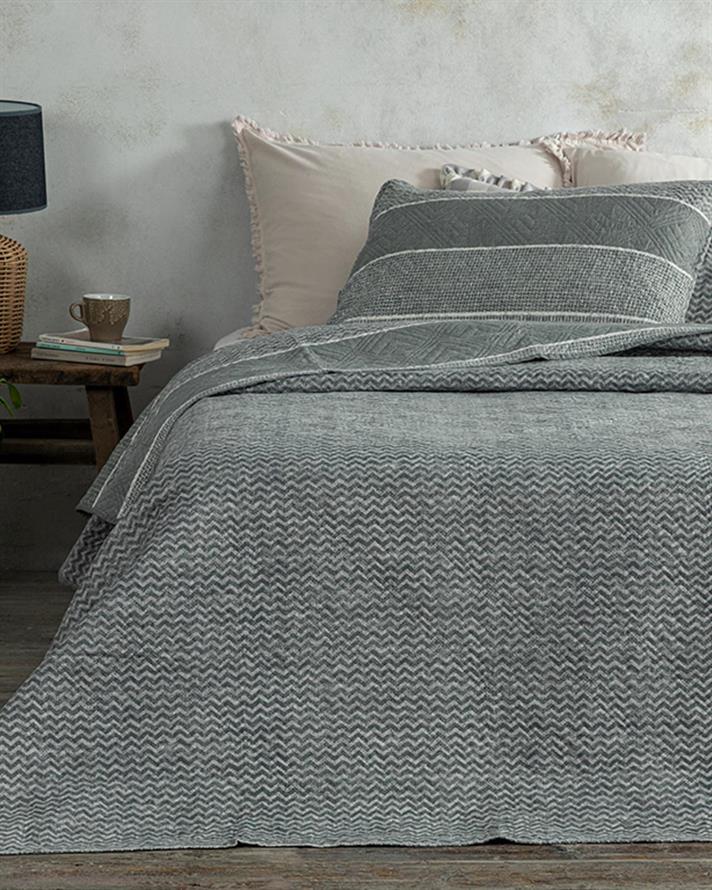 Set cuvertură pat cu față de pernă, pentru o persoană, Natural Flow, poliester, 160x220 cm, gri