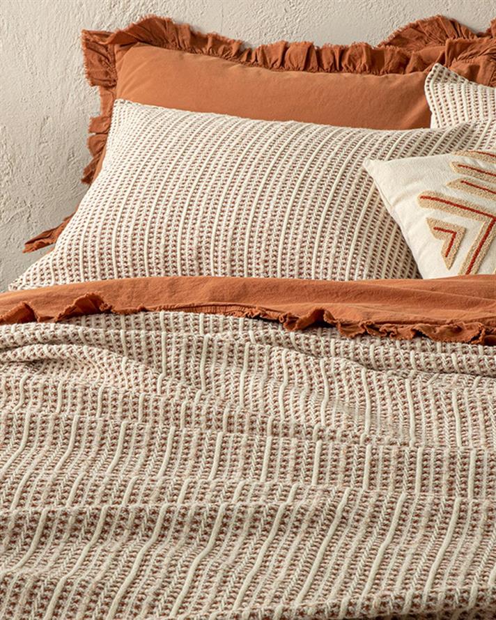 Set cuvertură pat cu față de pernă, pentru o persoană, Azure, 100% bumbac, 160x240 cm, terracotta