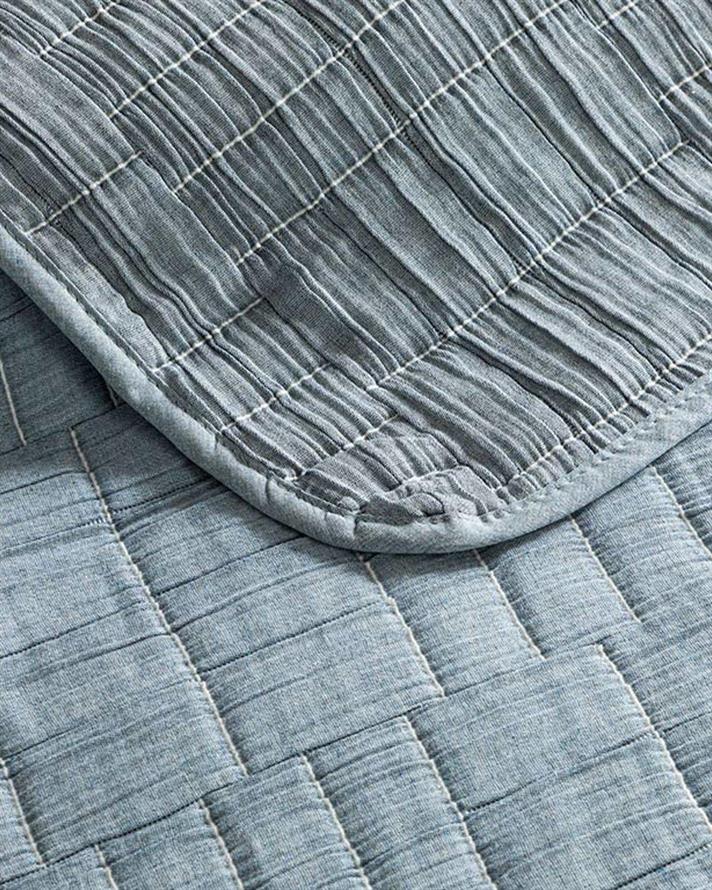 Set cuvertură pat cu față de pernă, pentru o persoană, Cosy Rectangles, bumbac-poliester, 160x240 cm, bleu