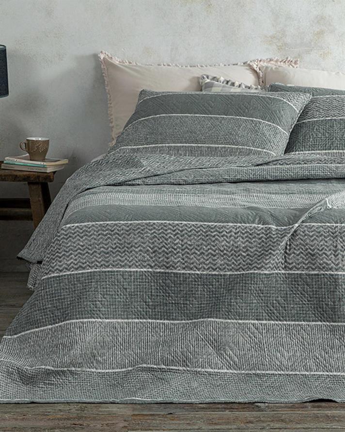 Set cuvertură pat cu față de pernă, pentru o persoană, Natural Flow, poliester, 160x220 cm, gri