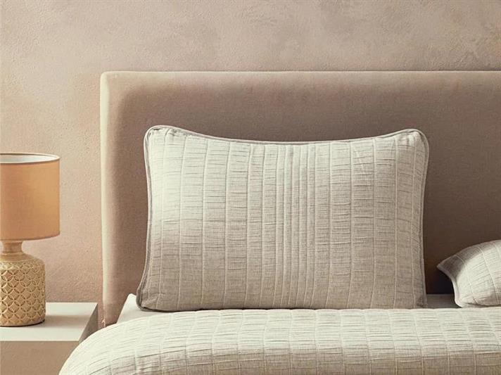 Set cuvertură pat cu față de pernă, pentru o persoană, Cosy Rectangles, bumbac-poliester, 160x240 cm, Bej - crem