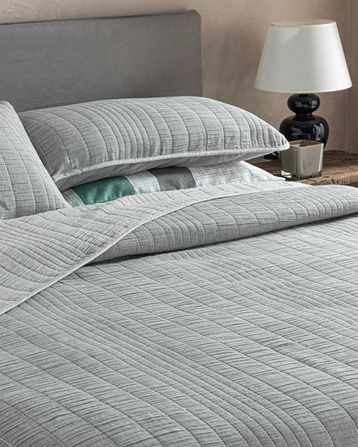 Set cuvertură pat cu față de pernă, pentru o persoană, Cosy Rectangles, bumbac-poliester, 160x240 cm, gri