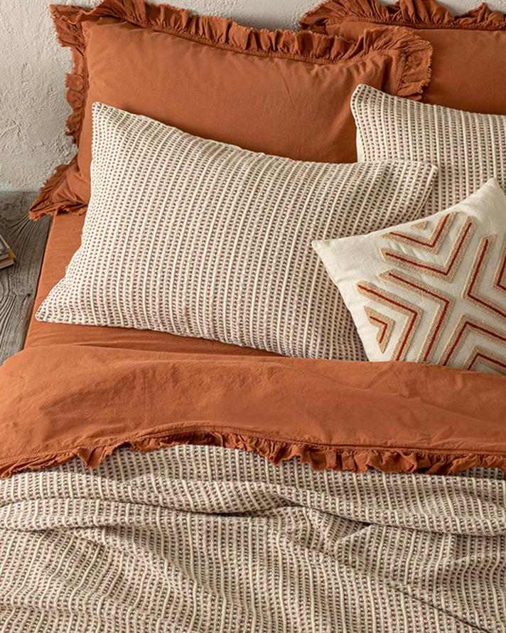 Set cuvertură pat cu față de pernă, pentru o persoană, Azure, 100% bumbac, 160x240 cm, terracotta