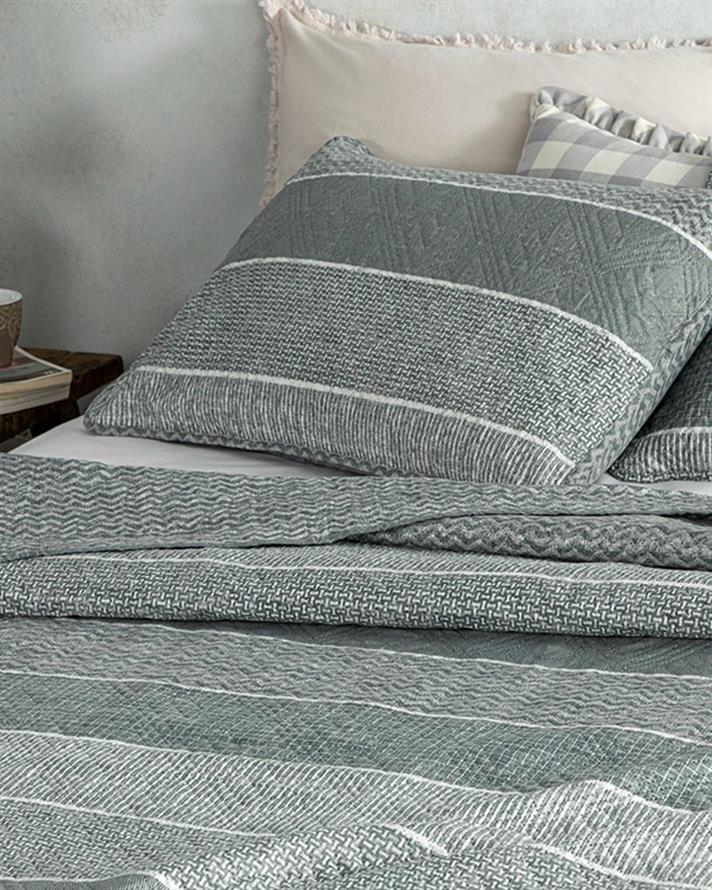 Set cuvertură pat cu față de pernă, pentru o persoană, Natural Flow, poliester, 160x220 cm, gri