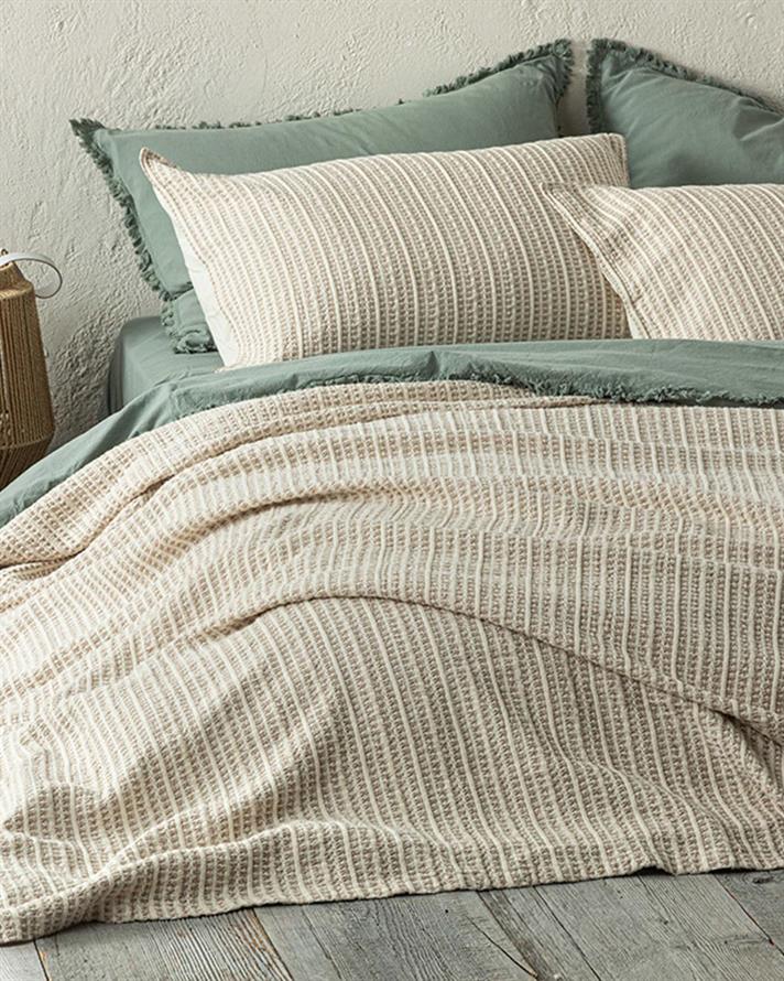 Set cuvertură pat cu față de pernă, pentru o persoană, Azure, 100% bumbac, 160x240 cm, Bej