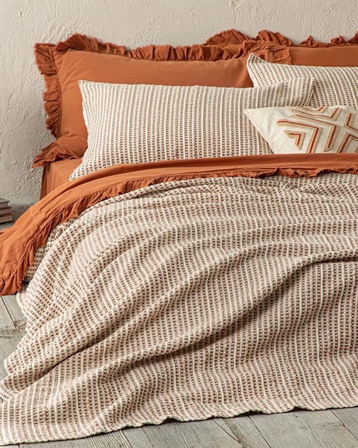 Set cuvertură pat cu față de pernă, pentru o persoană, Azure, 100% bumbac, 160x240 cm, terracotta