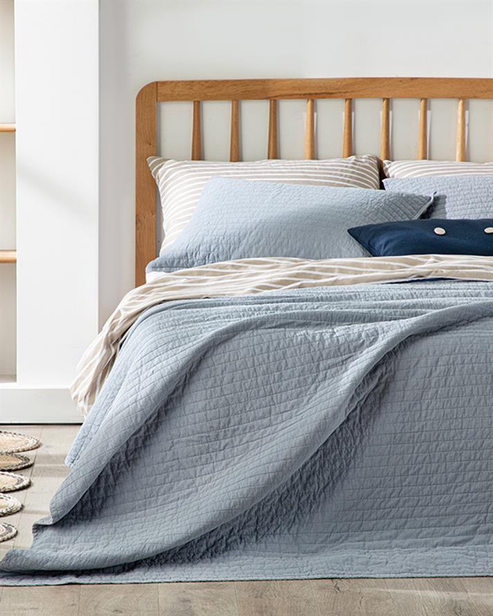 Set cuvertură pat cu fețe de pernă, King size, Ancient Stripe, bumbac, 240x260 cm, bleu