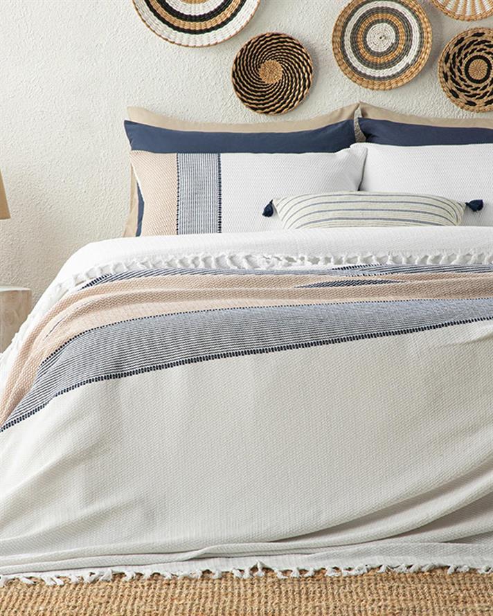 Set cuvertură pat cu fețe de pernă, King size, Josse, bumbac-acril, 260x280 cm, crem