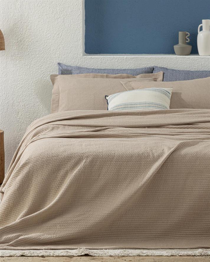 Set cuvertură pat cu fețe de pernă, King size, Line Sequence, bumbac-poliester, 240x260 cm, Bej