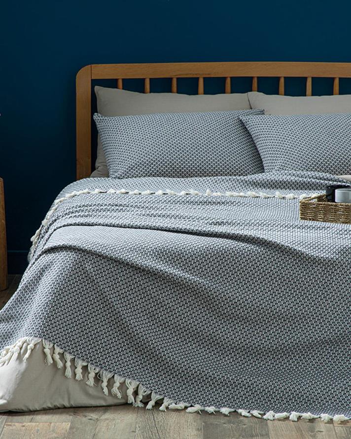 Set cuvertură pat cu fețe de pernă, King size, Willow, bumbac-acril, 260x280 cm, gri