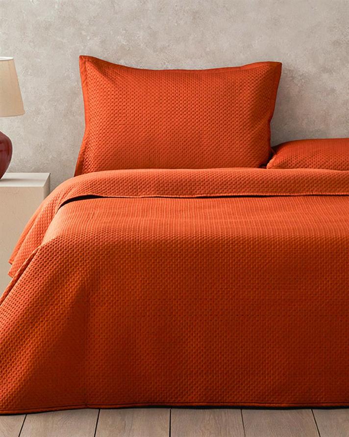 Set cuvertură pat cu fețe de pernă, King size, Sisilla, 100% poliester, 240x260 cm, terracotta