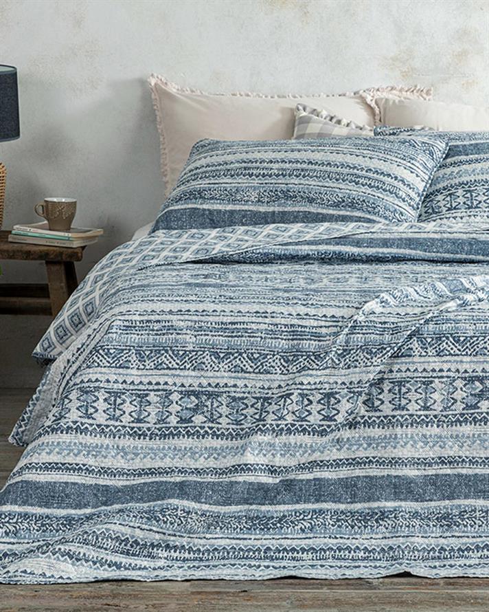 Set cuvertură pat cu fețe de pernă, King size, Mateo, poliester, 240x220 cm, bleu