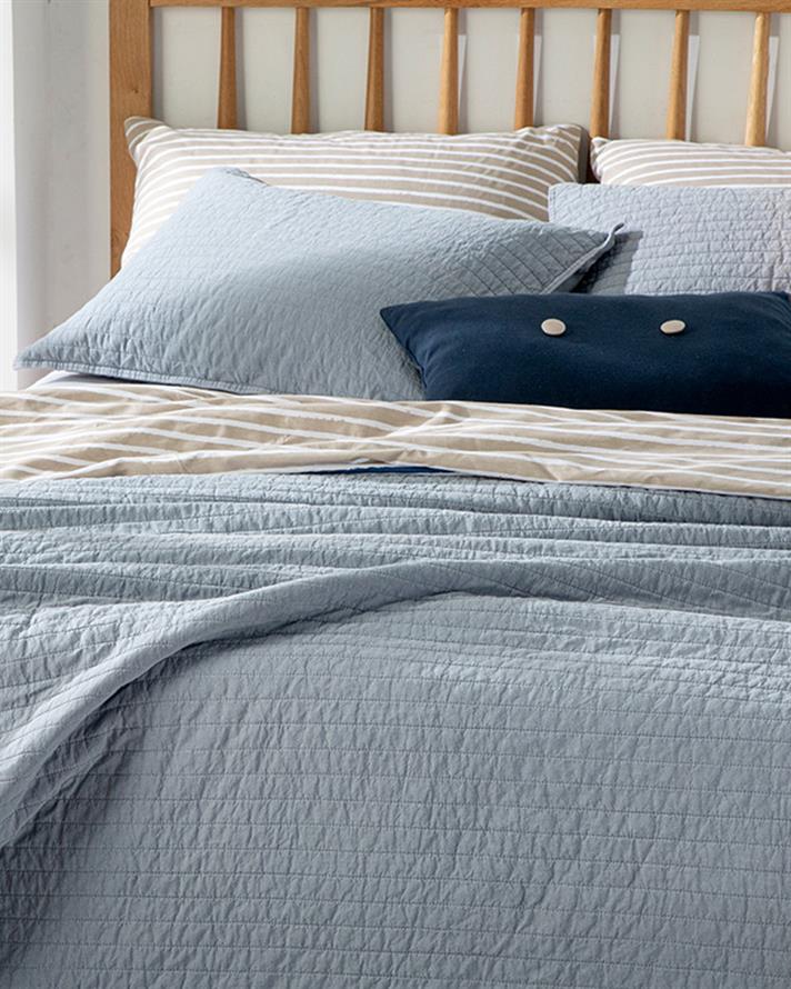 Set cuvertură pat cu fețe de pernă, King size, Ancient Stripe, bumbac, 240x260 cm, bleu