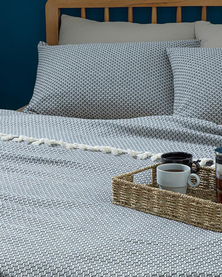 Set cuvertură pat cu fețe de pernă, King size, Willow, bumbac-acril, 260x280 cm, gri