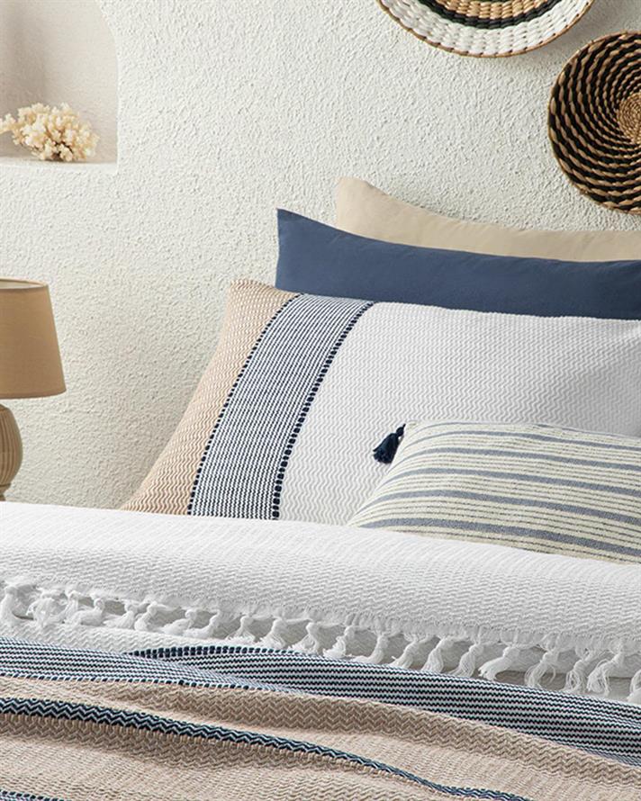 Set cuvertură pat cu fețe de pernă, King size, Josse, bumbac-acril, 260x280 cm, crem