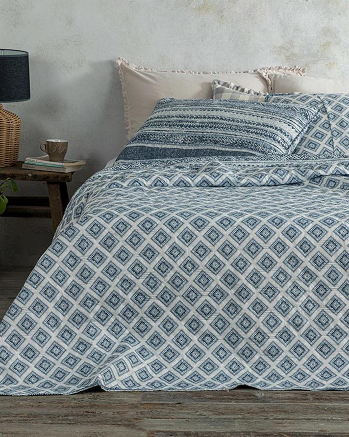 Set cuvertură pat cu fețe de pernă, King size, Mateo, poliester, 240x220 cm, bleu