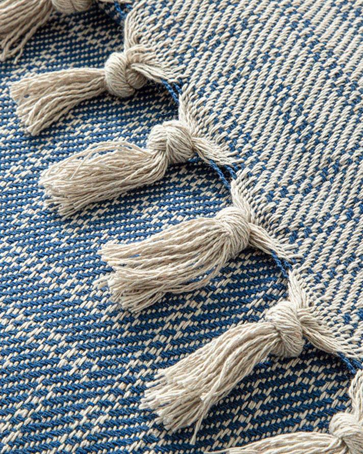 Set cuvertură pat cu fețe de pernă, King size, Check  Lines, bumbac-acril, 240x260 cm, bleumarin