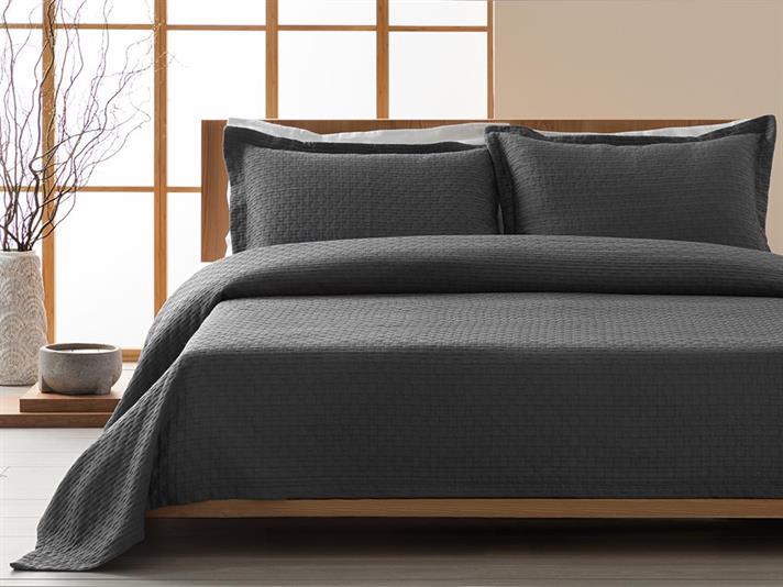 Set cuvertură pat cu fețe de pernă, King size, Matris, jacquard-bumbac-poliester, 240x250 cm, antracit