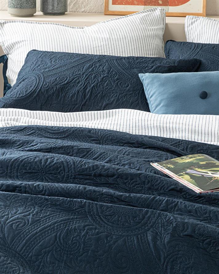 Set cuvertură pat cu fețe de pernă, pentru două persoane, Easton, poliester, 200x220 cm, bleumarin