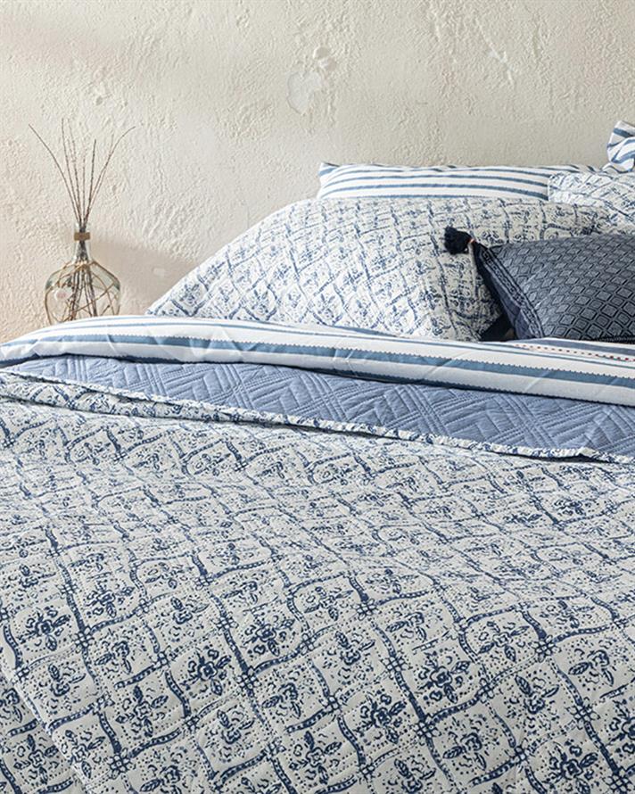 Set cuvertură pat cu fețe de pernă, pentru două persoane, Gem Roses, poliester, 200x220 cm, İndigo