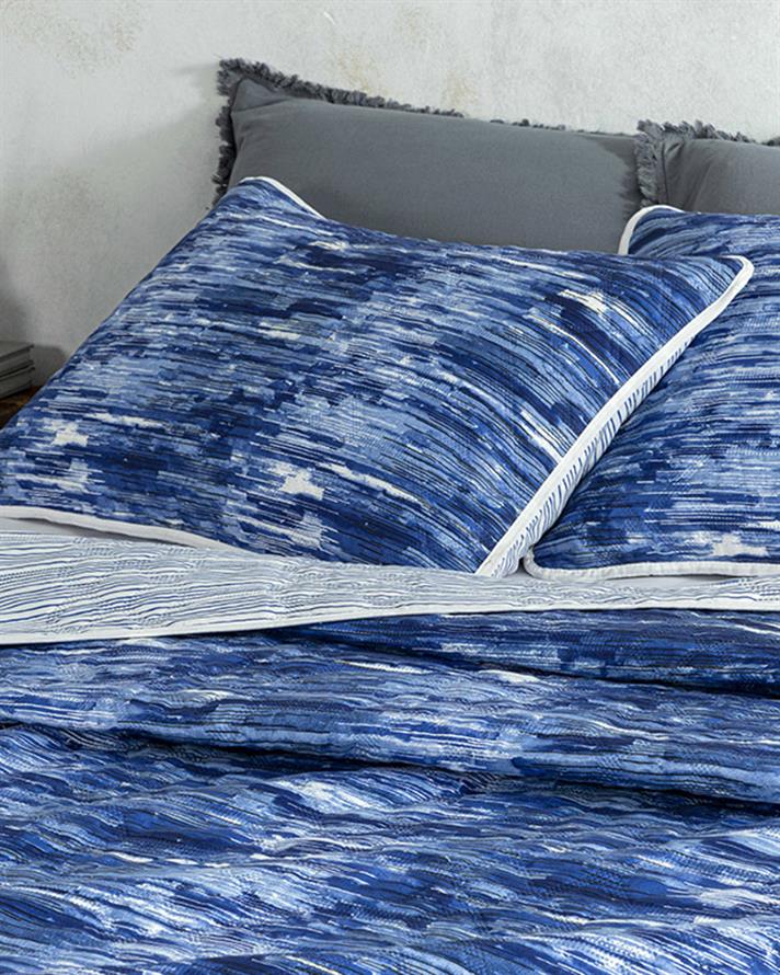 Set cuvertură pat cu fețe de pernă, pentru două persoane, Aquarelle, poliester, 200x220 cm, bleumarin