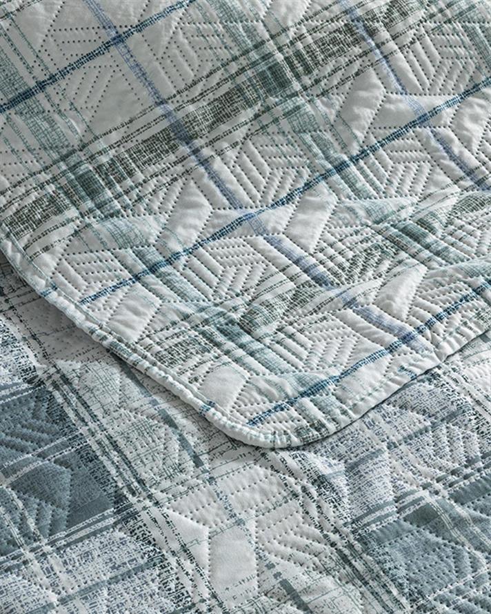 Set cuvertură pat cu fețe de pernă, pentru două persoane, Static Check, poliester, 200x220 cm, gri