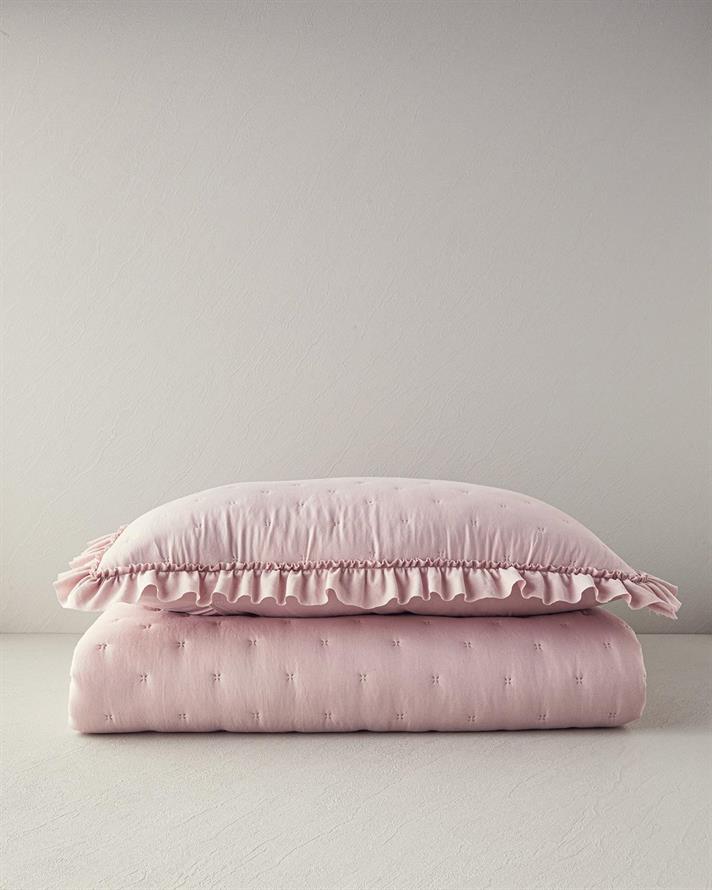 Set cuvertura pat cu fata de perna pentru o persoana, Swanky, poliester, 160x220 cm/50x70 cm, roz