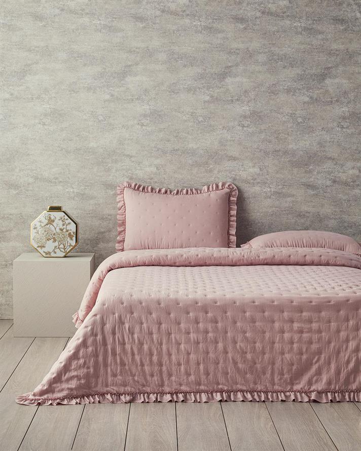 Set cuvertura pat cu fata de perna pentru o persoana, Swanky, poliester, 160x220 cm/50x70 cm, roz