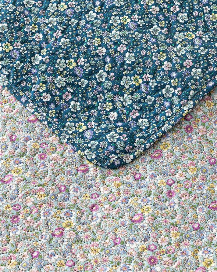 Set cuvertura pat cu fata de perna reversibila pentru o persoana, Floral Heaven, poliester, 160x220 cm/50x70 cm, verde