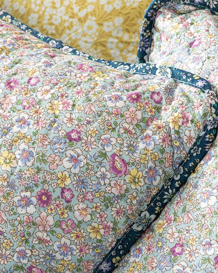 Set cuvertura pat cu fata de perna reversibila pentru o persoana, Floral Heaven, poliester, 160x220 cm/50x70 cm, verde