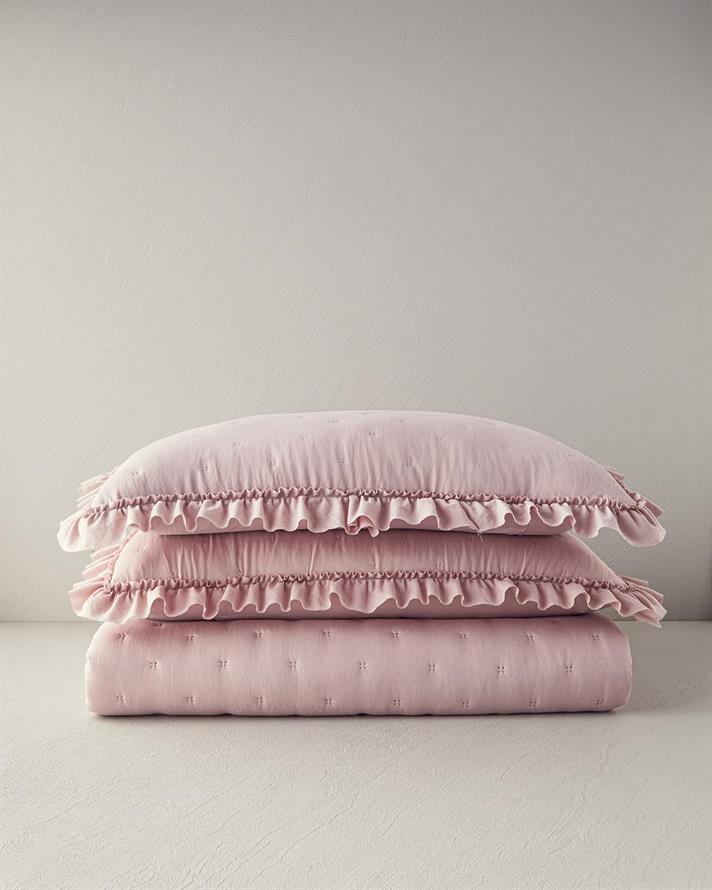 Set cuvertura pat cu fete de perna King Size, Swanky, poliester, 240x220 cm/50x70 cm, roz
