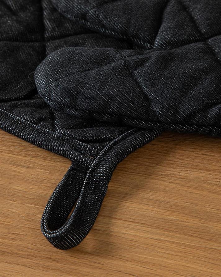 Set de bucătărie, mănusă și suport textil termorezistente, Alas, bumbac, 18x28 cm+18x18 cm, negru