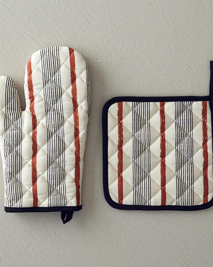 Set de bucătărie, mănusă și suport textil termorezistente, Avignon, bumbac, 17x30 cm+20x20 cm, negru
