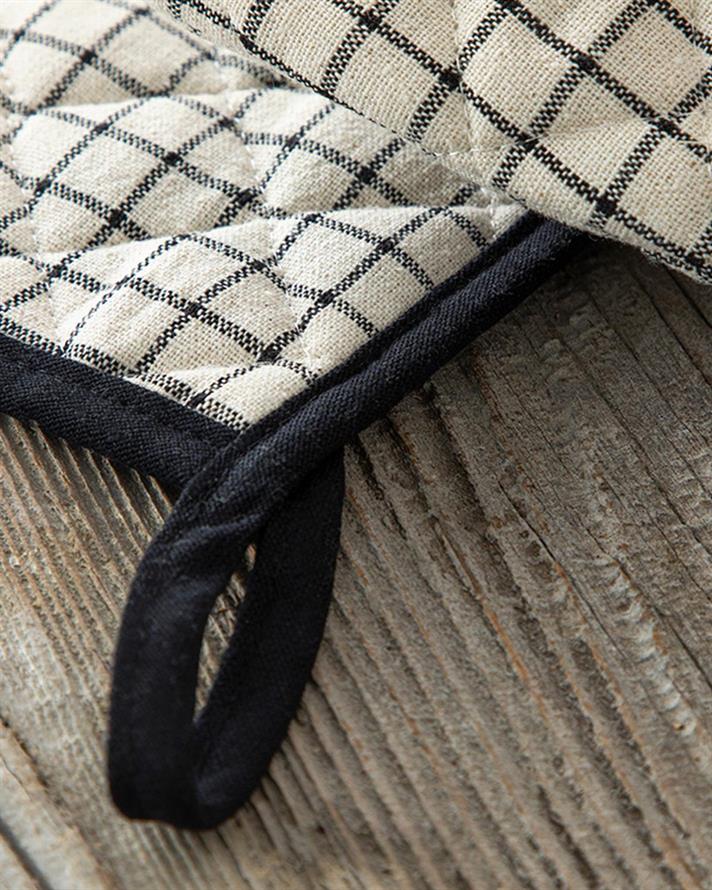 Set de bucătărie, mănusă și suport textil termorezistente, Maro, bumbac, 20x20+17x30 cm, negru