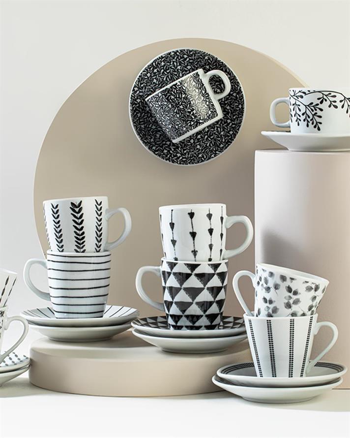Porcelain 4 Parça 2 Kişilik Coffee Cup Set 80 ml Black