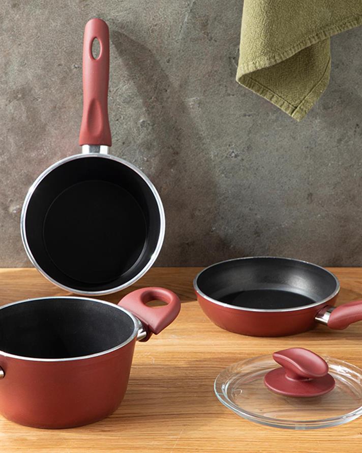 Pretty Granite Mini Size Cooking Set 14-14-14 cm Claret Red