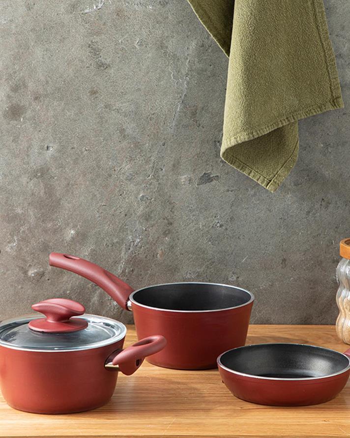 Pretty Granite Mini Size Cooking Set 14-14-14 cm Claret Red