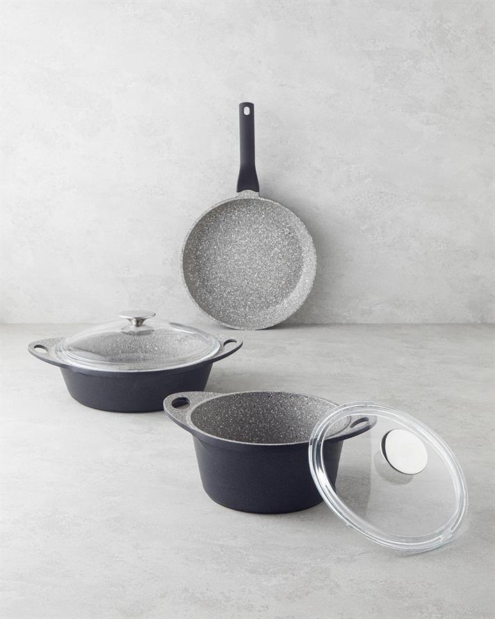 Set de gatit 5 piese, Costa, aluminiu, 20-26-26 cm, gri