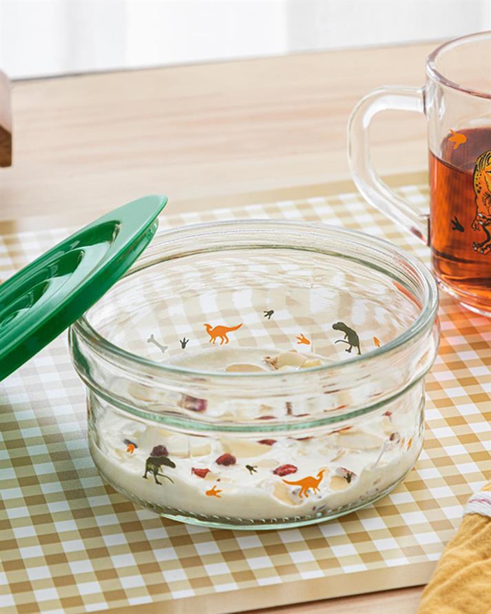 Set de masă pentru copii, Dinosaurs World, 240 ml-415 ml, sticlă, verde