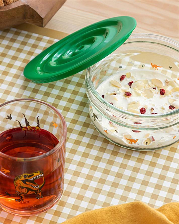 Set de masă pentru copii, Dinosaurs World, 240 ml-415 ml, sticlă, verde